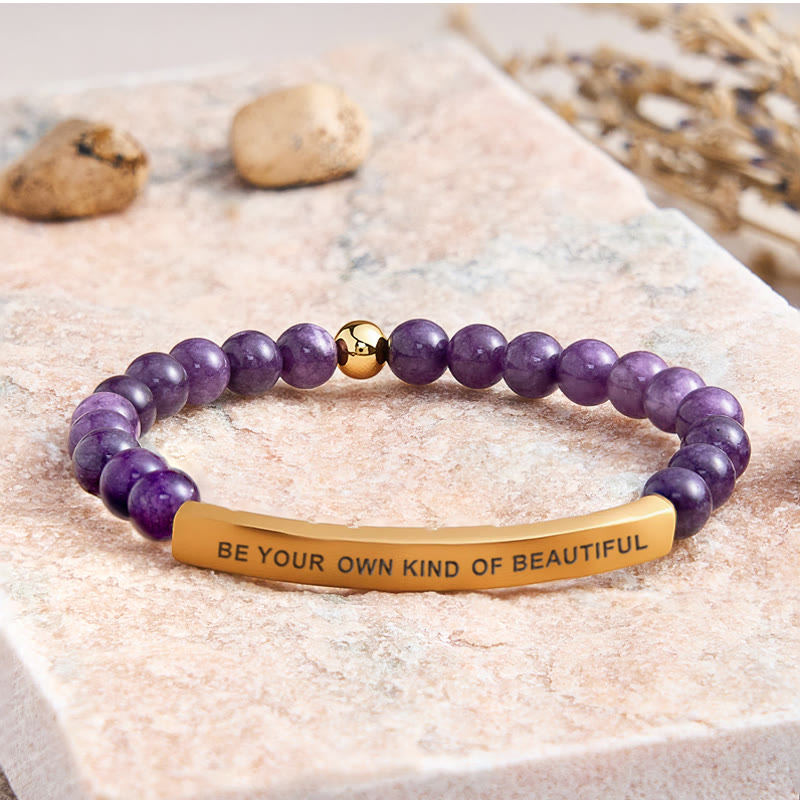 FuAttract Self Love & Confidence Bamboo Leaf Agate Tube Engraved Be Your Own Kind Of Beautiful Bracelet - Amethyst - Gold - image 22