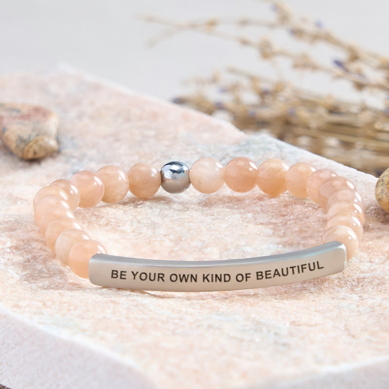 FuAttract Self Love & Confidence Bamboo Leaf Agate Tube Engraved Be Your Own Kind Of Beautiful Bracelet - Sunstone - Silver - image 31