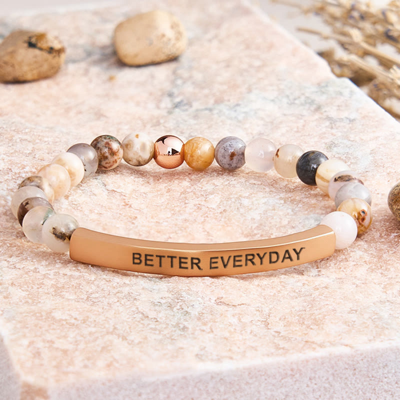 FuAttract Growth & Confidence Stainless Steel Tube Engraved Better Everyday Bracelet - Bamboo Leaf Agate - Rose Gold - image 18