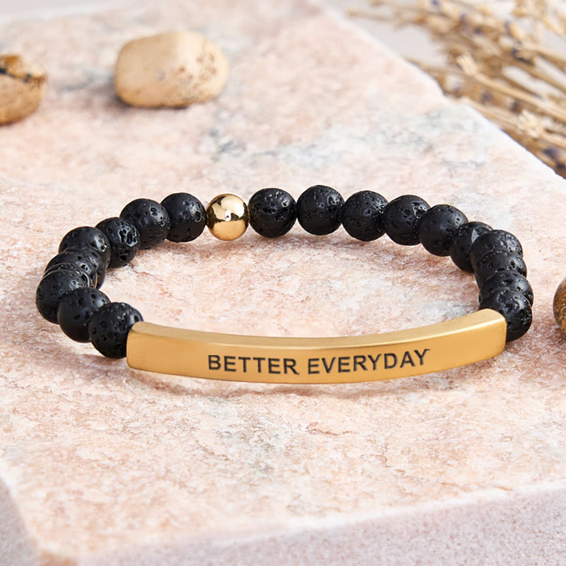 FuAttract Growth & Confidence Stainless Steel Tube Engraved Better Everyday Bracelet - Lava Rock - Gold - image 49