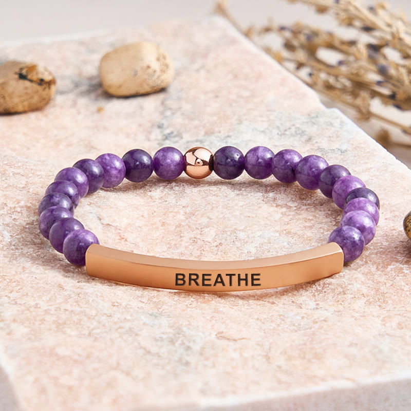 FuAttract Calm & Inner Peace Amethyst Tube Engraved Breathe Bracelet - Amethyst - Rose Gold - image 0