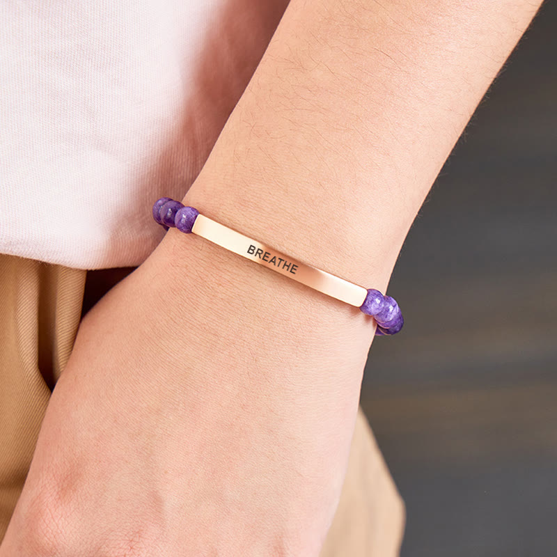 FuAttract Calm & Inner Peace Amethyst Tube Engraved Breathe Bracelet - image 2