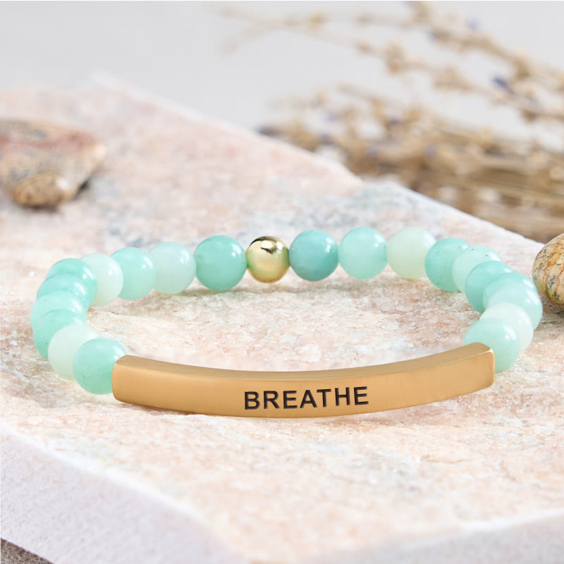 FuAttract Calm & Inner Peace Amethyst Tube Engraved Breathe Bracelet - Amazonite - Gold - image 8