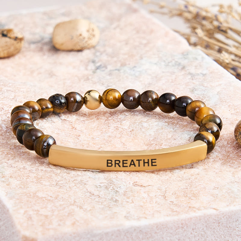 FuAttract Calm & Inner Peace Amethyst Tube Engraved Breathe Bracelet - Tiger's Eye - Gold - image 15