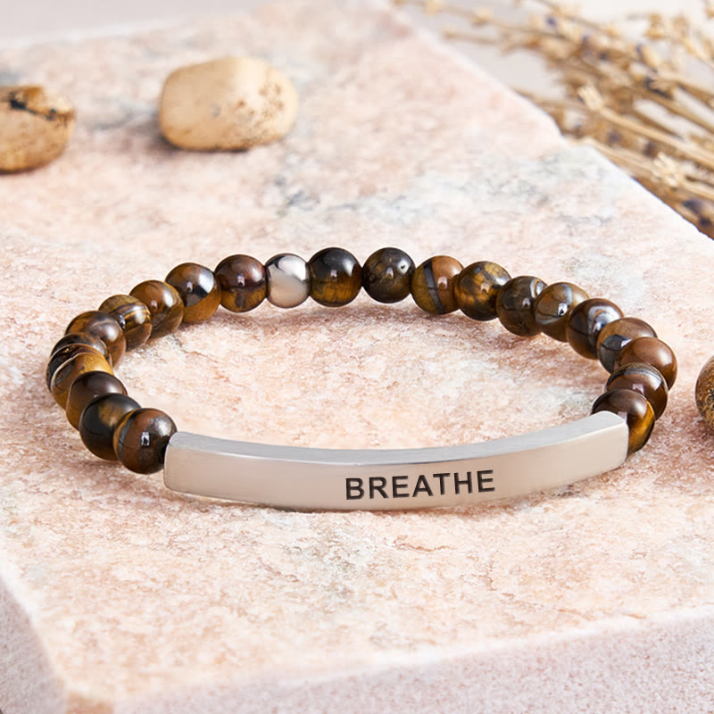FuAttract Calm & Inner Peace Amethyst Tube Engraved Breathe Bracelet - Tiger's Eye - Silver - image 16