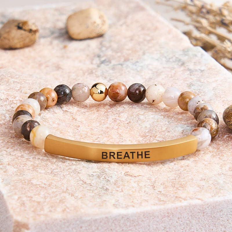 FuAttract Calm & Inner Peace Amethyst Tube Engraved Breathe Bracelet - Bamboo Leaf Agate - Gold - image 19