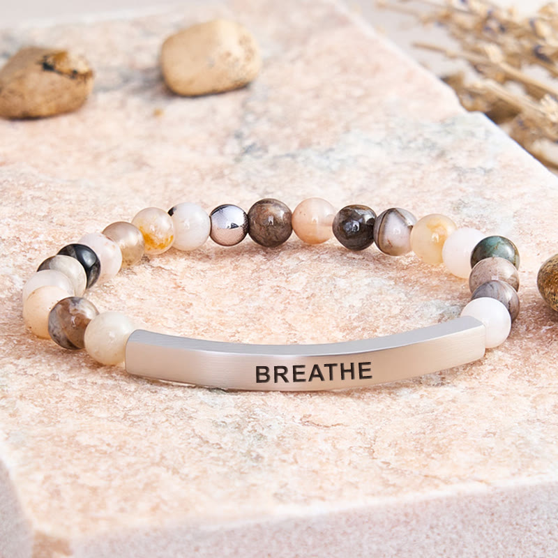 FuAttract Calm & Inner Peace Amethyst Tube Engraved Breathe Bracelet - Bamboo Leaf Agate - Silver - image 20