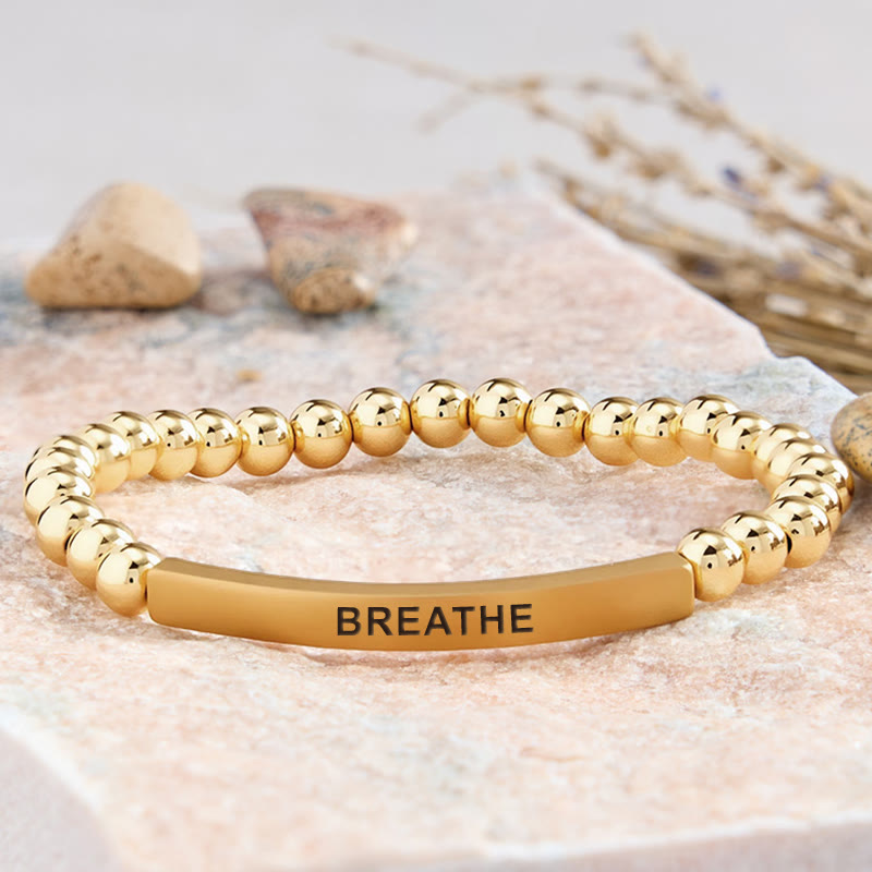 FuAttract Calm & Inner Peace Amethyst Tube Engraved Breathe Bracelet - Stainless Steel - Gold - image 23