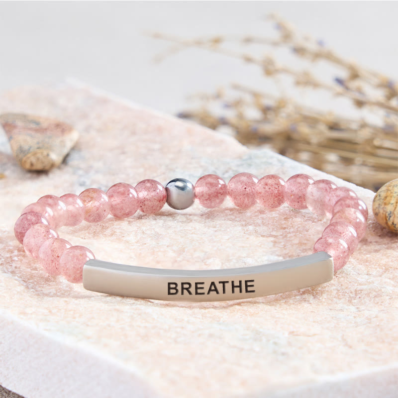 FuAttract Calm & Inner Peace Amethyst Tube Engraved Breathe Bracelet - Strawberry Quartz - Silver - image 28