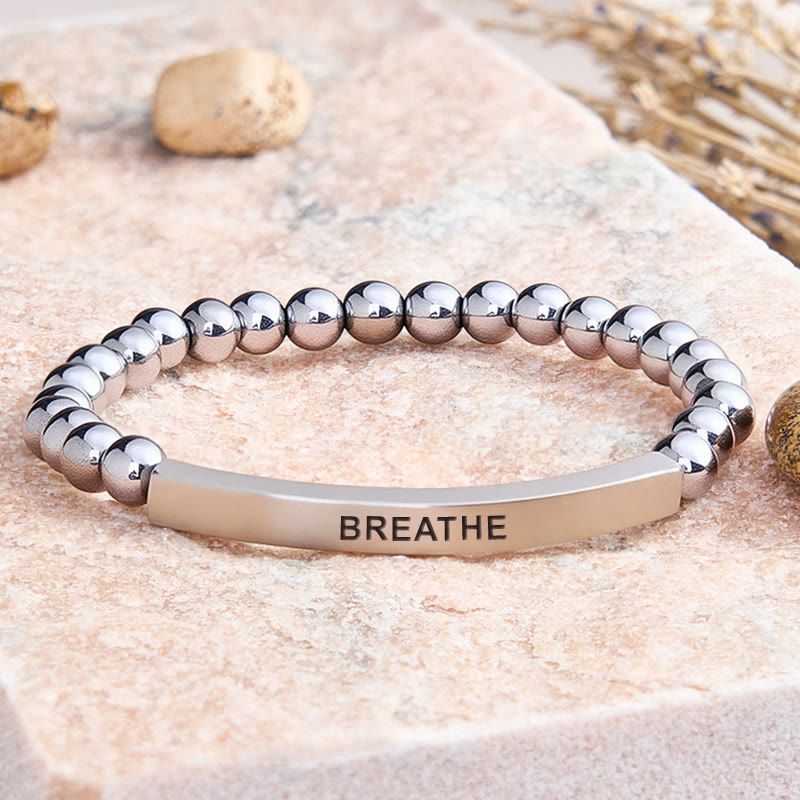 FuAttract Calm & Inner Peace Amethyst Tube Engraved Breathe Bracelet - Hematite - Silver - image 36