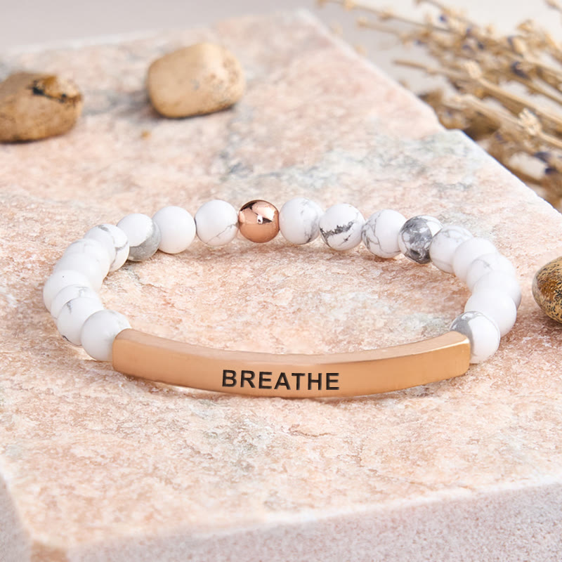 FuAttract Calm & Inner Peace Amethyst Tube Engraved Breathe Bracelet - White Turquoise - Rose Gold - image 46