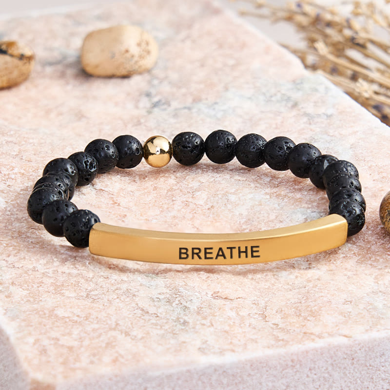 FuAttract Calm & Inner Peace Amethyst Tube Engraved Breathe Bracelet - Lava Rock - Gold - image 51