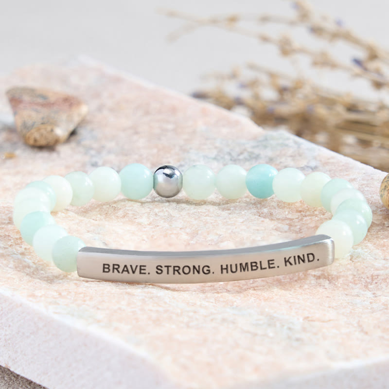 FuAttract Brave Strong Humble Kind Amazonite Tube Engraved  Bracelet - Amazonite - Silver - image 0