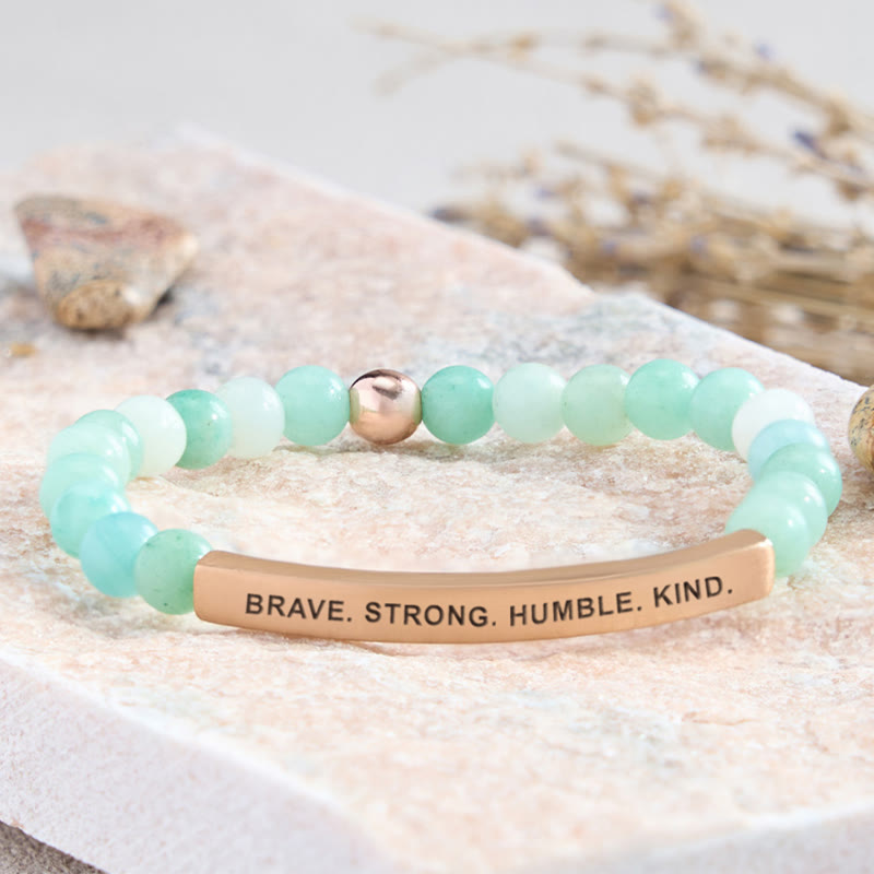 FuAttract Brave Strong Humble Kind Amazonite Tube Engraved  Bracelet - Amazonite - Rose Gold - image 2