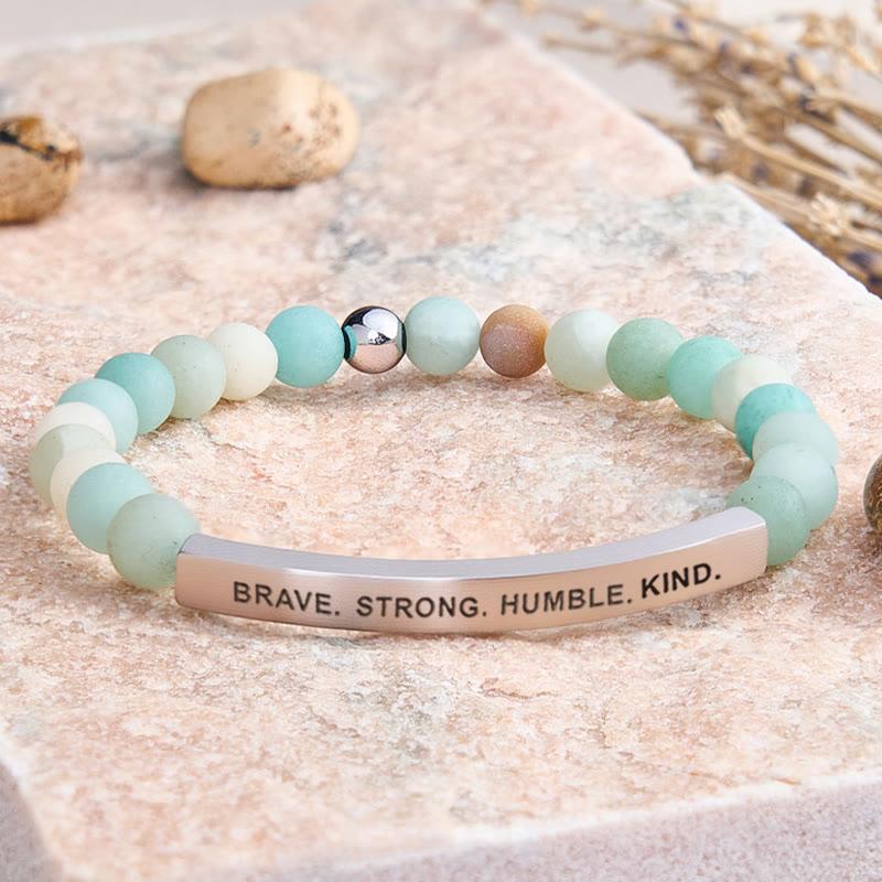 FuAttract Brave Strong Humble Kind Amazonite Tube Engraved  Bracelet - Matt Amazonite - Silver - image 4