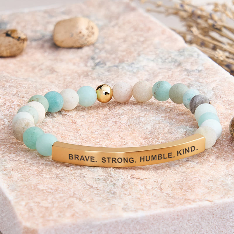 FuAttract Brave Strong Humble Kind Amazonite Tube Engraved  Bracelet - Matt Amazonite - Gold - image 6