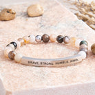 FuAttract Brave Strong Humble Kind Amazonite Tube Engraved  Bracelet - Bamboo Leaf Agate - Silver - image 13