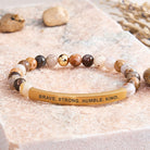 FuAttract Brave Strong Humble Kind Amazonite Tube Engraved  Bracelet - Bamboo Leaf Agate - Gold - image 15
