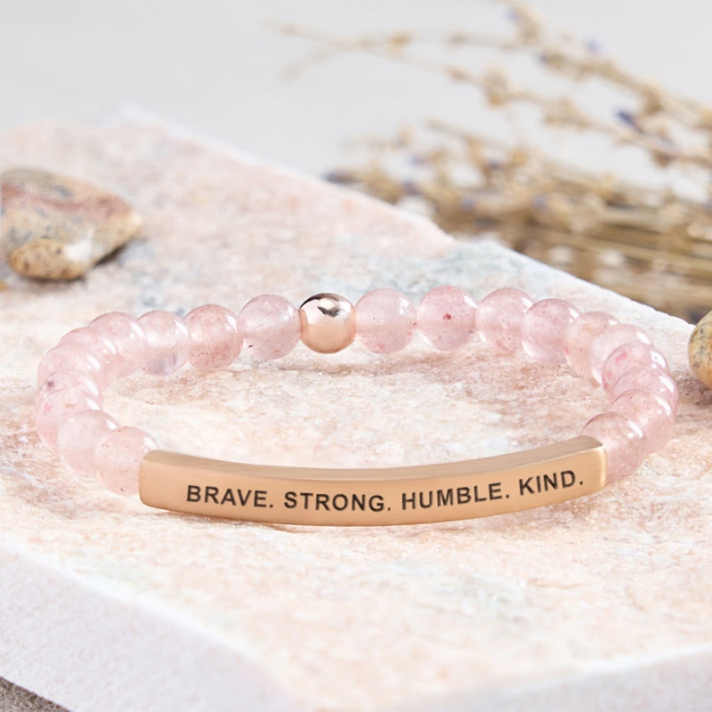 FuAttract Brave Strong Humble Kind Amazonite Tube Engraved  Bracelet - Strawberry Quartz - Rose Gold - image 26
