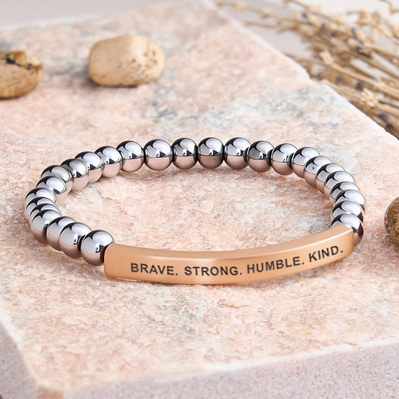FuAttract Brave Strong Humble Kind Amazonite Tube Engraved  Bracelet - Hematite - Rose Gold - image 34