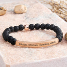 FuAttract Brave Strong Humble Kind Amazonite Tube Engraved  Bracelet - Lava Rock - Rose Gold - image 50