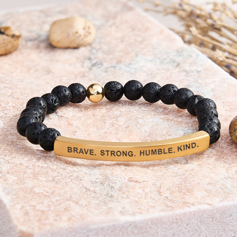 FuAttract Brave Strong Humble Kind Amazonite Tube Engraved  Bracelet - Lava Rock - Gold - image 51