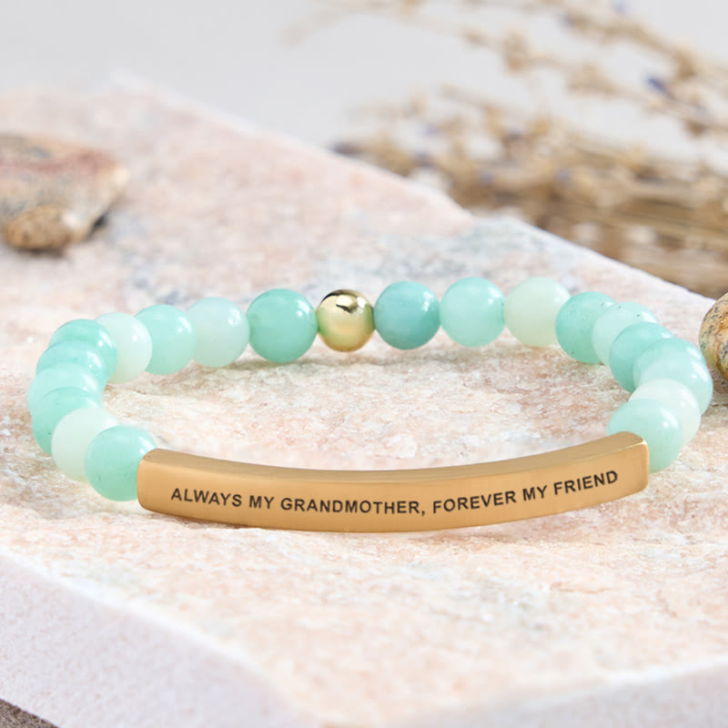FuAttract Always My Grandmother Forever My Friend Amazonite Tube Engraved Bracelet - Amazonite - Gold - image 3