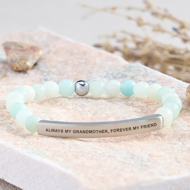 FuAttract Always My Grandmother Forever My Friend Amazonite Tube Engraved Bracelet - Amazonite - Silver - image 4