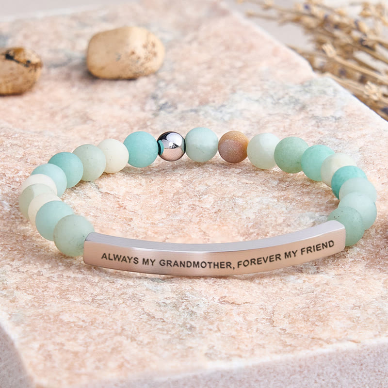FuAttract Always My Grandmother Forever My Friend Amazonite Tube Engraved Bracelet - Matt Amazonite - Silver - image 7