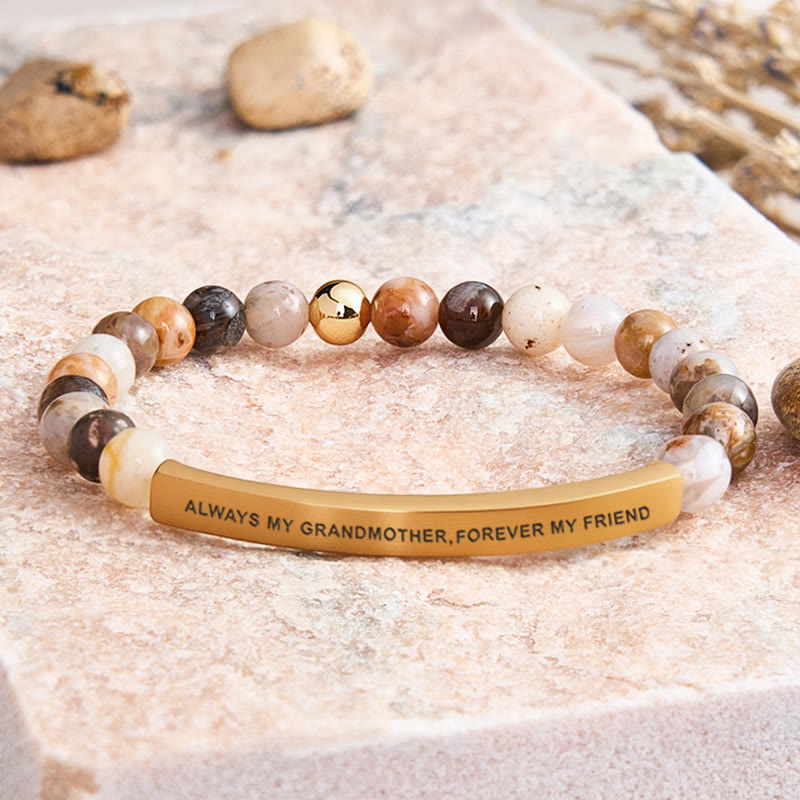 FuAttract Always My Grandmother Forever My Friend Amazonite Tube Engraved Bracelet - Bamboo Leaf Agate - Gold - image 15