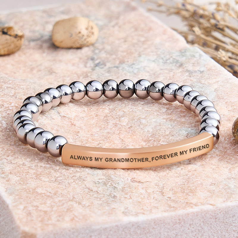 FuAttract Always My Grandmother Forever My Friend Amazonite Tube Engraved Bracelet - Hematite - Rose Gold - image 34