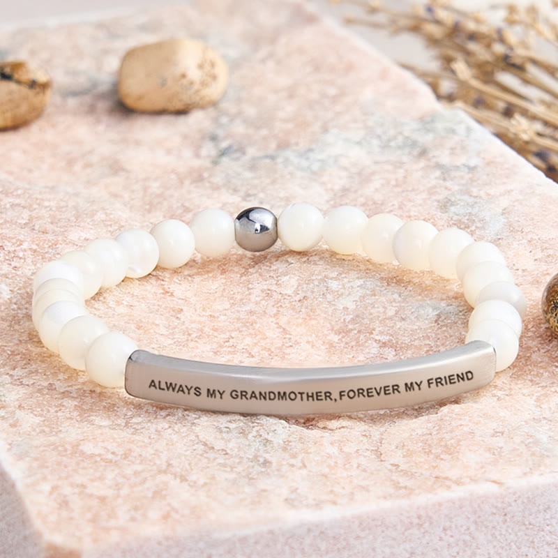 FuAttract Always My Grandmother Forever My Friend Amazonite Tube Engraved Bracelet - White Turquoise - Silver - image 40