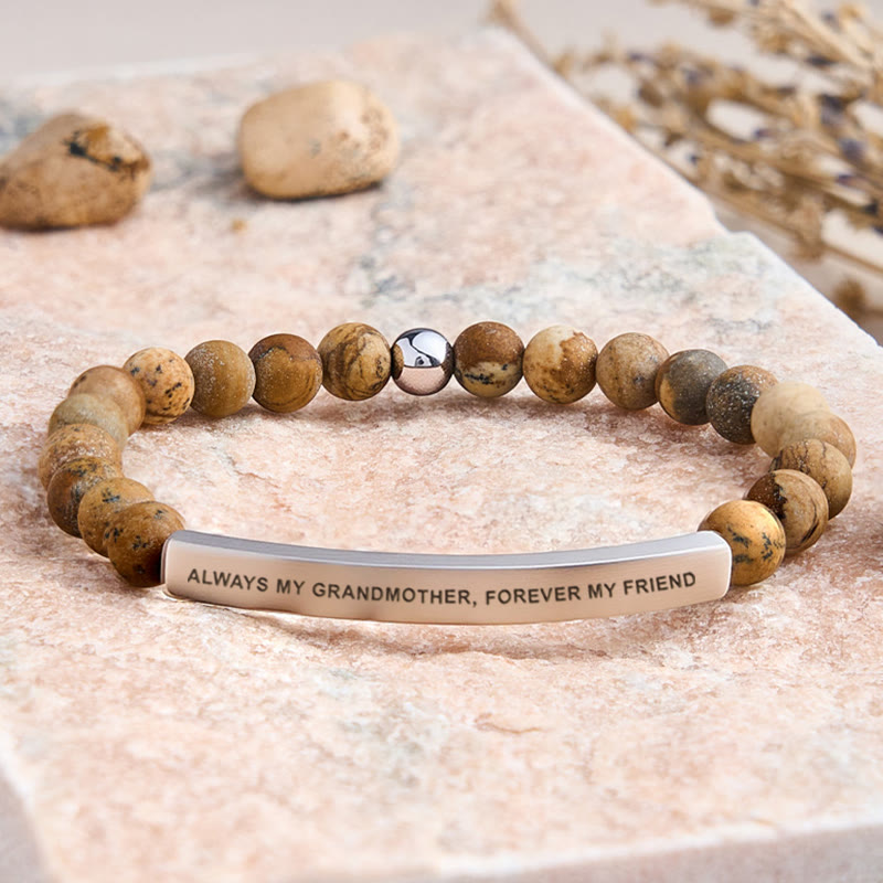 FuAttract Always My Grandmother Forever My Friend Amazonite Tube Engraved Bracelet - Picture Jasper - Silver - image 44