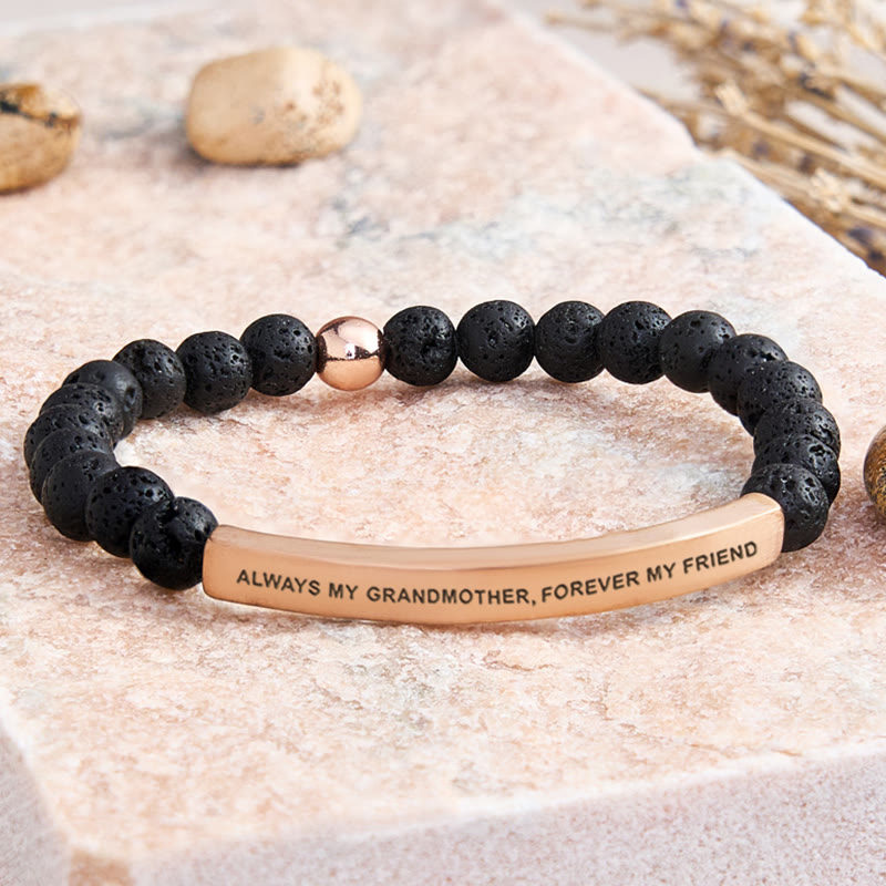 FuAttract Always My Grandmother Forever My Friend Amazonite Tube Engraved Bracelet - Lava Rock - Rose Gold - image 50