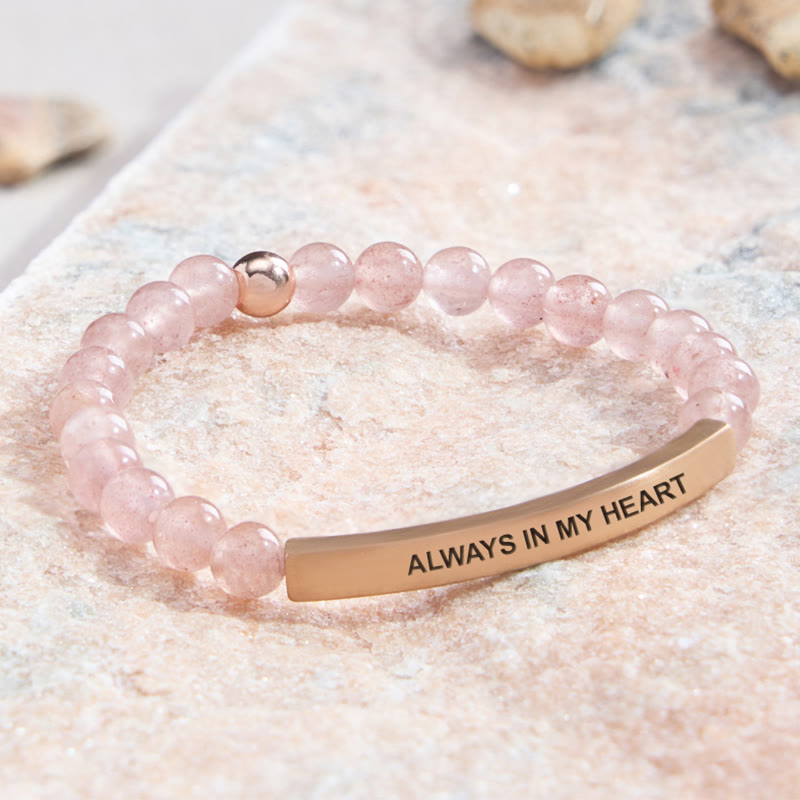 FuAttract Love & Healing Strawberry Quartz Tube Engraved Always In My Heart Bracelet - image 1