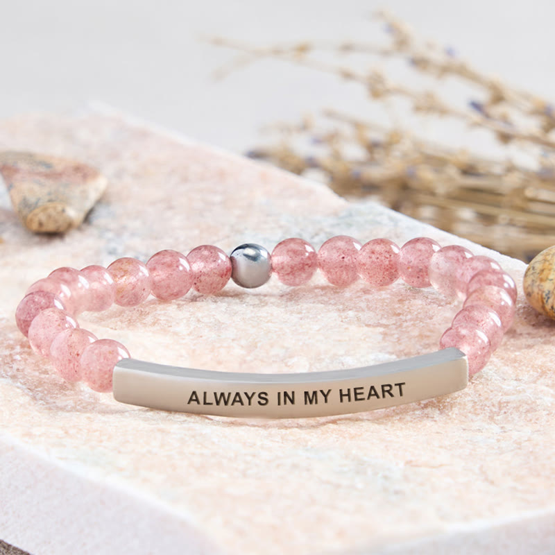 FuAttract Love & Healing Strawberry Quartz Tube Engraved Always In My Heart Bracelet - Strawberry Quartz - Silver - image 3