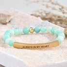 FuAttract Love & Healing Strawberry Quartz Tube Engraved Always In My Heart Bracelet - Amazonite - Gold - image 7