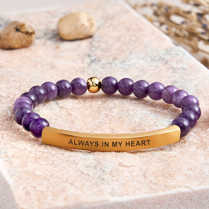 FuAttract Love & Healing Strawberry Quartz Tube Engraved Always In My Heart Bracelet - Amethyst - Gold - image 26