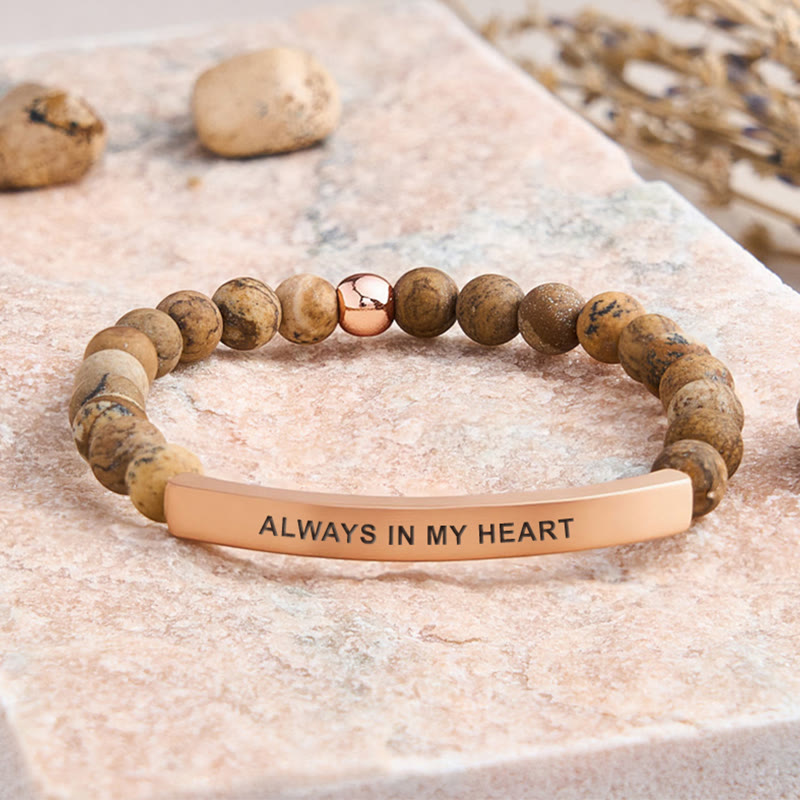FuAttract Love & Healing Strawberry Quartz Tube Engraved Always In My Heart Bracelet - Picture Jasper - Rose Gold - image 41