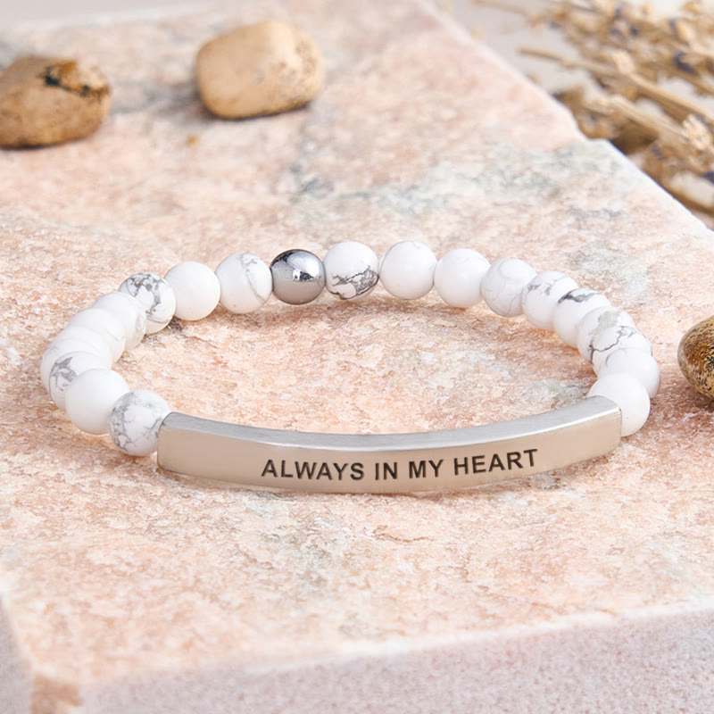 FuAttract Love & Healing Strawberry Quartz Tube Engraved Always In My Heart Bracelet - White Turquoise - Silver - image 47