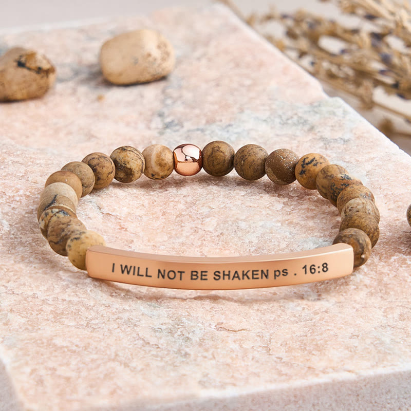 FuAttract I Will Not Be Shaken Ps 16:8 Hematite Tube Engraved Bracelet - Picture Jasper - Rose Gold - image 42
