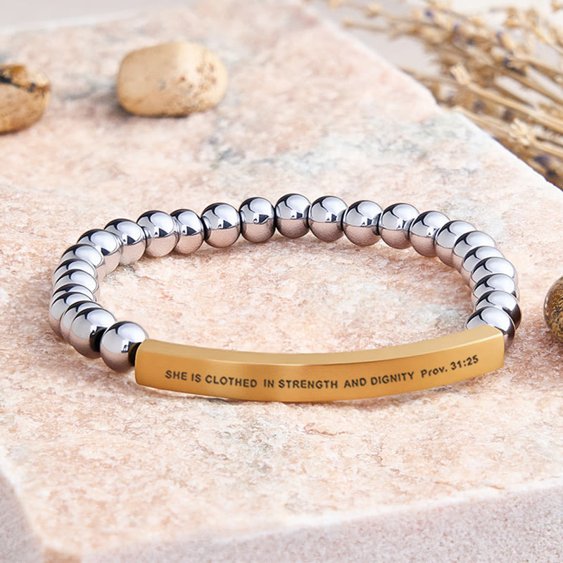 FuAttract She Is Clothed In Strength And Dignity Prov 31:25 Moonstone Tube Engraved  Bracelet - Hematite - Gold - image 39