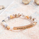 FuAttract Strong Is Beautiful Bamboo Leaf Agate Tube Engraved Bracelet - Bamboo Leaf Agate - Rose Gold - image 0