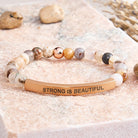 FuAttract Strong Is Beautiful Bamboo Leaf Agate Tube Engraved Bracelet - image 1