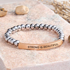 FuAttract Strong Is Beautiful Bamboo Leaf Agate Tube Engraved Bracelet - Hematite - Rose Gold - image 33