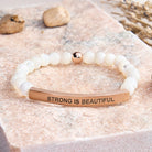 FuAttract Strong Is Beautiful Bamboo Leaf Agate Tube Engraved Bracelet - Moonstone - Rose Gold - image 37