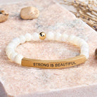 FuAttract Strong Is Beautiful Bamboo Leaf Agate Tube Engraved Bracelet - Moonstone - Gold - image 38