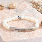 FuAttract Strong Is Beautiful Bamboo Leaf Agate Tube Engraved Bracelet - Moonstone - Silver - image 39