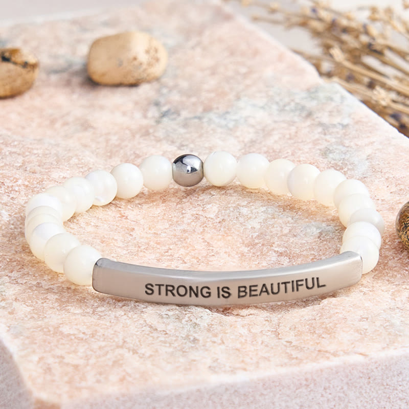 FuAttract Strong Is Beautiful Bamboo Leaf Agate Tube Engraved Bracelet - Moonstone - Silver - image 39