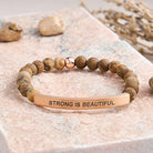 FuAttract Strong Is Beautiful Bamboo Leaf Agate Tube Engraved Bracelet - Picture Jasper - Rose Gold - image 41